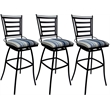 Pemberly Row Set of 3 Extra Tall Stools with Arms in Blue Fabric Black
