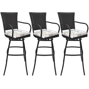 Pemberly Row Set of 3 Bar Stools with Arms in White Fabric Gray Frame
