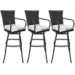 Pemberly Row Set of 3 Bar Stools with Arms in White Fabric Gray Frame