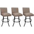Pemberly Row Set of 3 Swivel Metal Counter Stools in Beige Fabric Black Frame