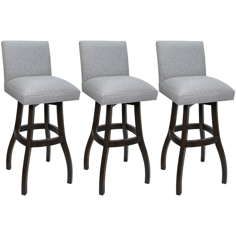 Pemberly Row Set of 3 Extra Tall Swivel Wood Stools in Slate Fabric Dark Walnut