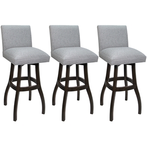 Pemberly Row Set of 3 Extra Tall Swivel Wood Stools in Slate Fabric Dark Walnut