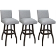 Pemberly Row Set of 3 Extra Tall Swivel Wood Stools in Slate Fabric Dark Walnut