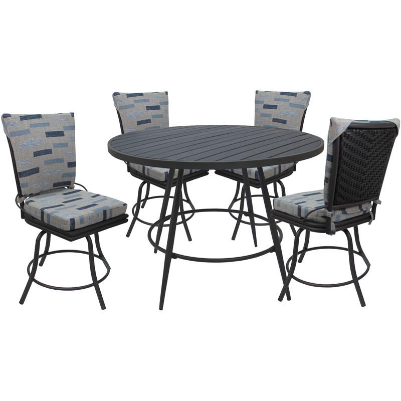 Pemberly Row Patio Dining Set without Arms in Blue Beige Gray Frame