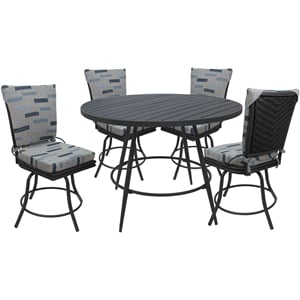 Pemberly Row Patio Dining Set without Arms in Blue Beige Gray Frame