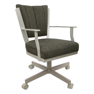 Pemberly Row Swivel Metal Dining Caster Chair in Brown Fabric Beige Frame