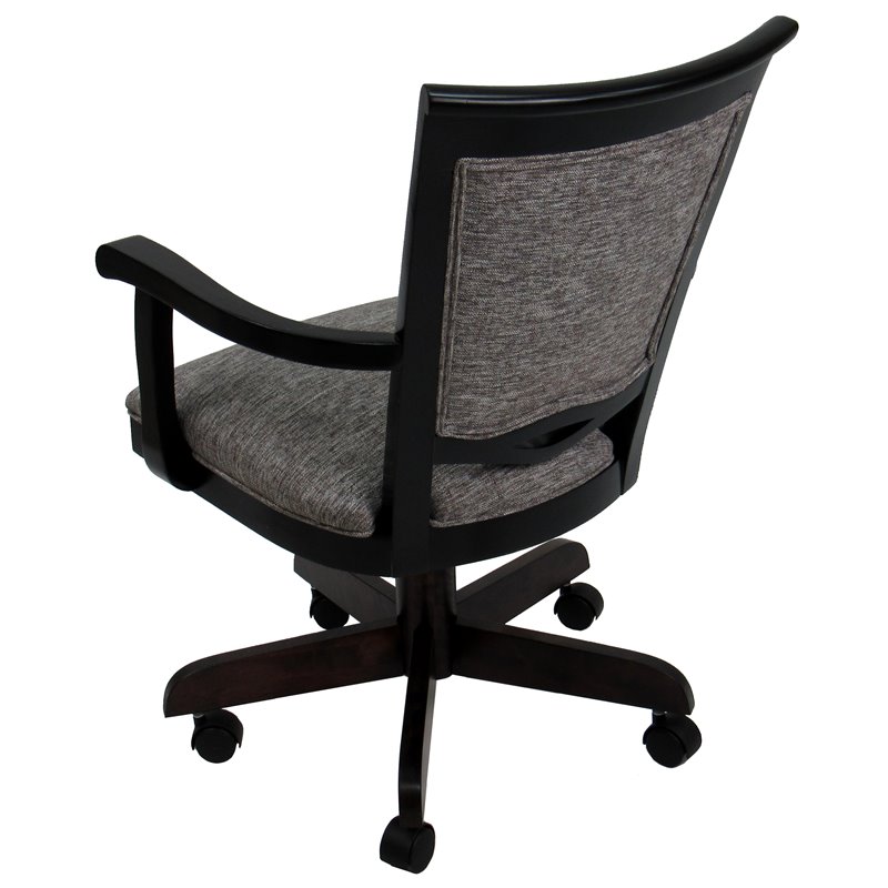 Pemberly Row Swivel Wood Dining Caster Chair in Gray Fabric Black Frame