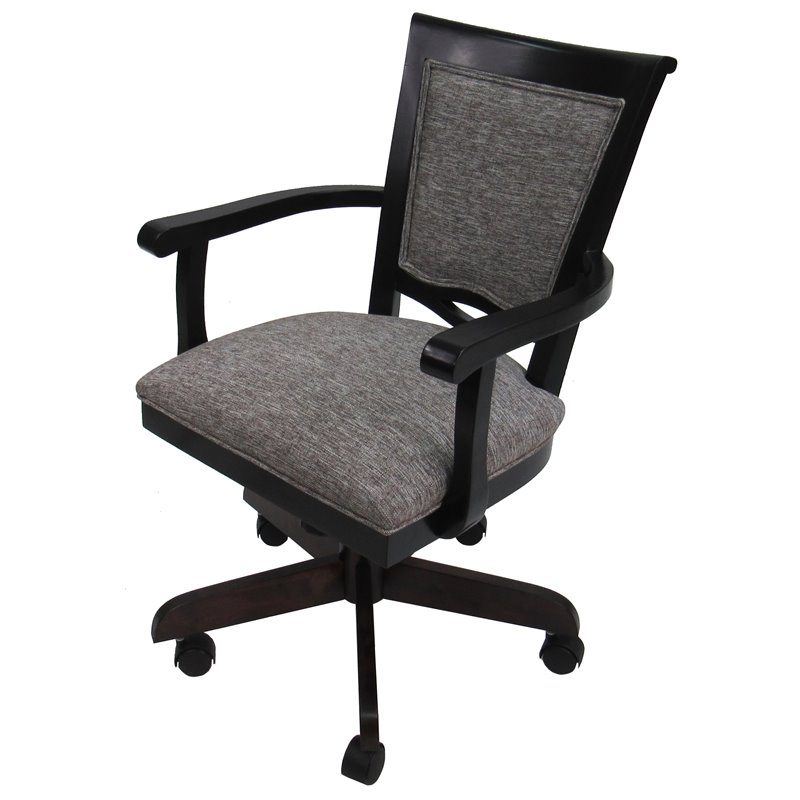 Pemberly Row Swivel Wood Dining Caster Chair in Gray Fabric Black Frame