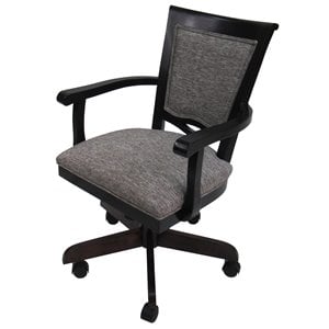 Pemberly Row Swivel Wood Dining Caster Chair in Gray Fabric Black Frame