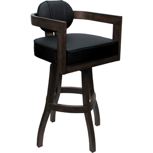 Pemberly Row Swivel Wood Bar Stool 30&quot Seat in Black Vinyl Dark Walnut Frame