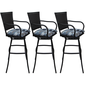 Pemberly Row Set of 3 Extra Tall Stools in Flint Fabric Black Frame