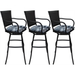 Pemberly Row Set of 3 Extra Tall Stools in Flint Fabric Black Frame