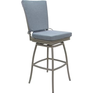 Pemberly Row Swivel Counter Stool 26&quot Seat Armless in Blue Fabric Beige Frame