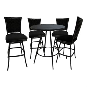 Pemberly Row Contemporary 5-Piece Outdoor/Indoor Fabric Pub Set in Black