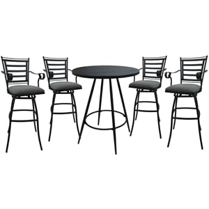 Pemberly Row Outdoor/Indoor Pub Set 30&quot Stool with Arms in Charcoal Black Frame