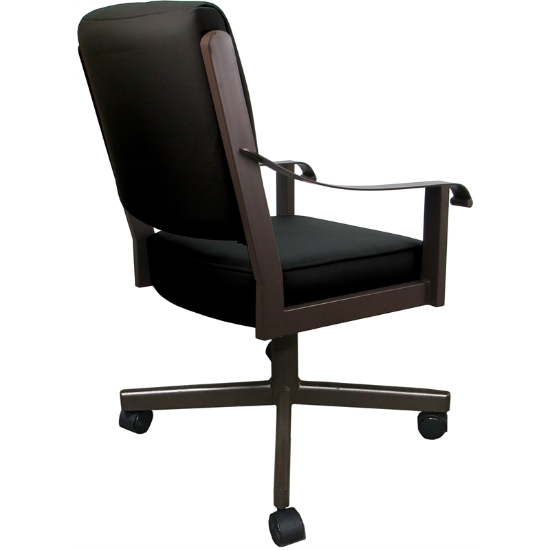 Pemberly Row Leather Dining Caster Chair Swivel Tilt in Black on Brown