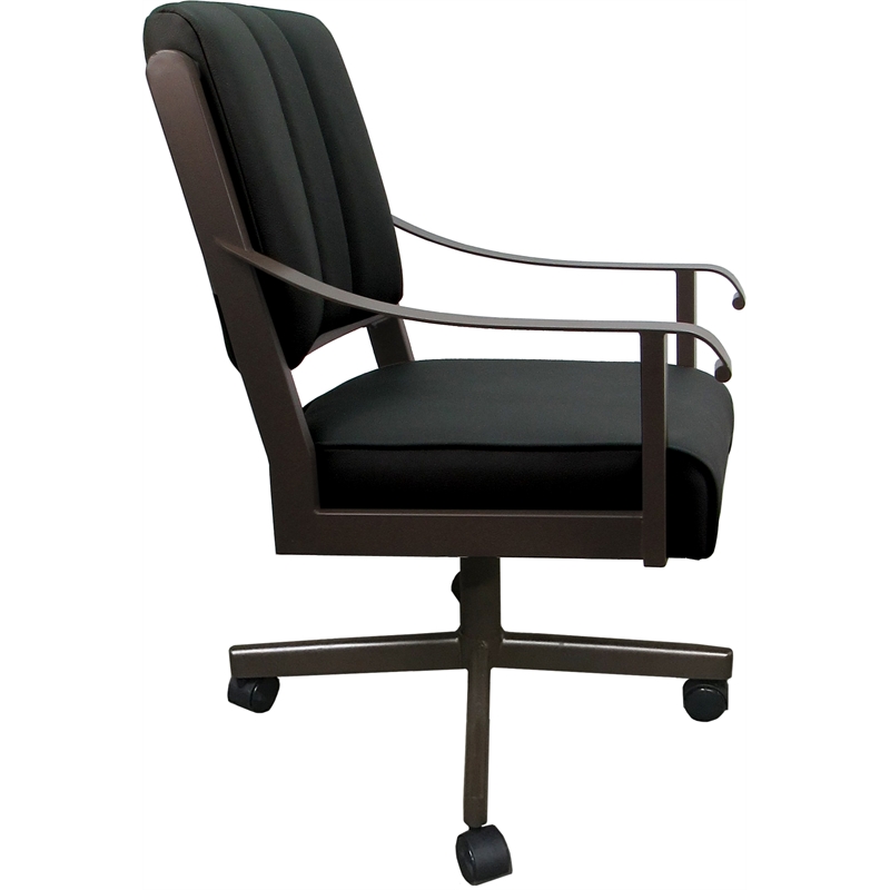 Pemberly Row Leather Dining Caster Chair Swivel Tilt in Black on Brown