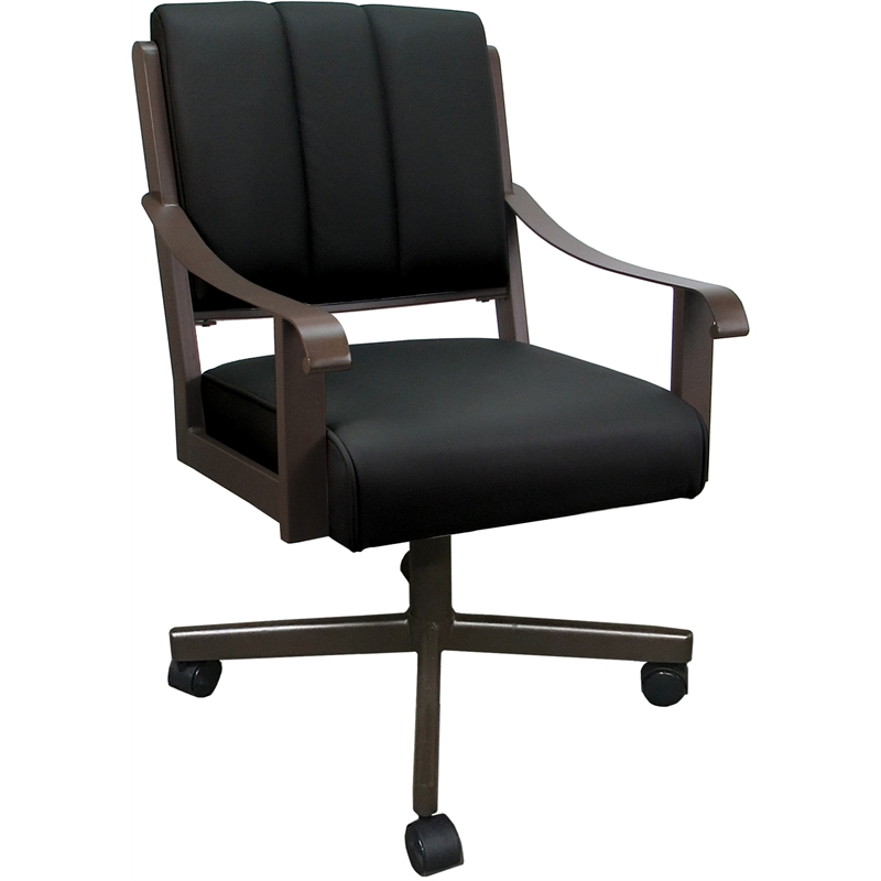 Pemberly Row Leather Dining Caster Chair Swivel Tilt in Black on Brown