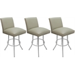 Pemberly Row Set of 3 Extra Tall Swivel Metal Stools in Beige Vinyl White Frame
