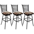 Pemberly Row Set of 3 Swivel Bar Stools Armless in Terracotta Fabric Black