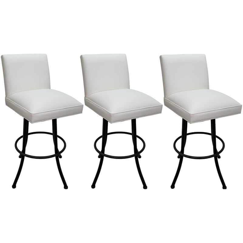 Pemberly Row Set of 3 Swivel Metal Bar Stools in White Vinyl Black Frame