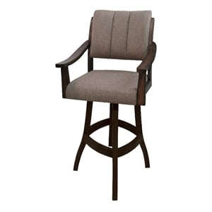 Pemberly Row Counter 26&quot Wood Bar Stool in Basin Beige Fabric on New Brown Wood