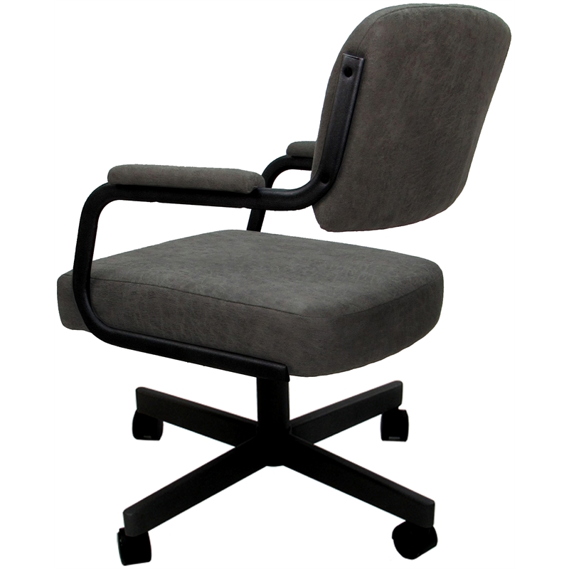 Pemberly Row Swivel Metal Dining Caster Chair in Dark Gray Fabric on Black Frame