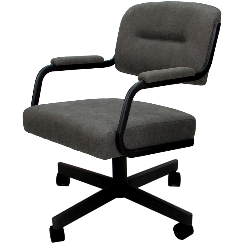 Pemberly Row Swivel Metal Dining Caster Chair in Dark Gray Fabric on Black Frame