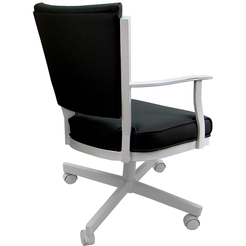 Pemberly Row Leather Dining Caster Chair Swivel Tilt in Black on White Frame