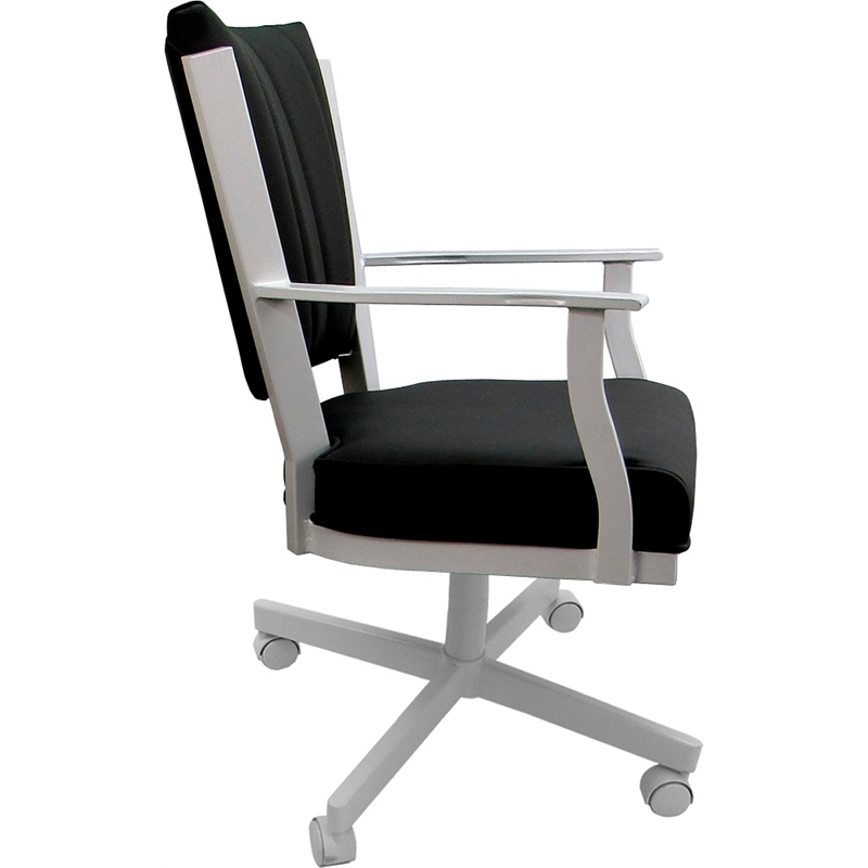 Pemberly Row Leather Dining Caster Chair Swivel Tilt in Black on White Frame