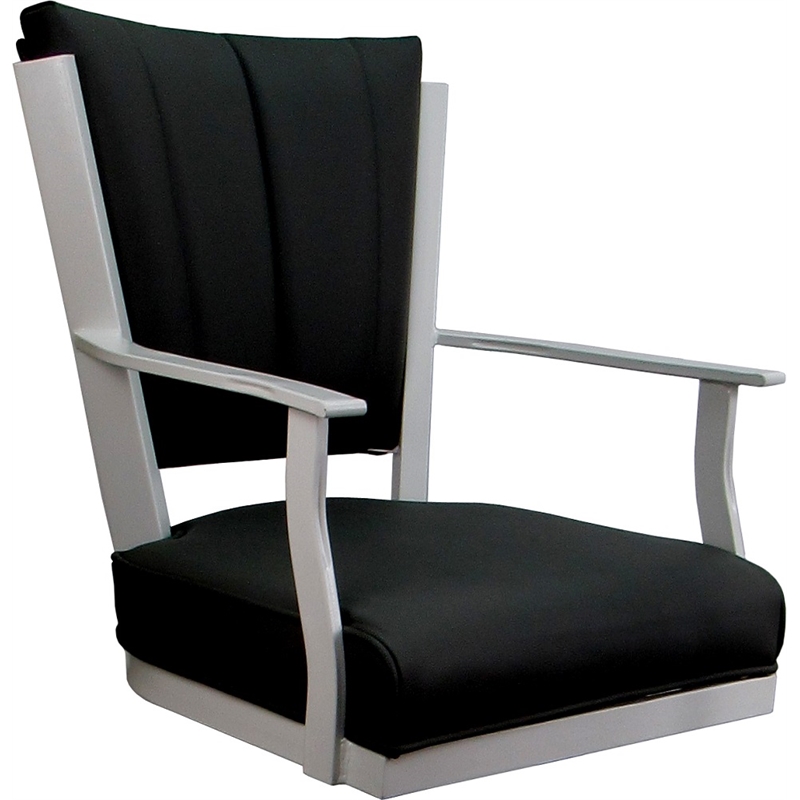 Pemberly Row Leather Dining Caster Chair Swivel Tilt in Black on White Frame