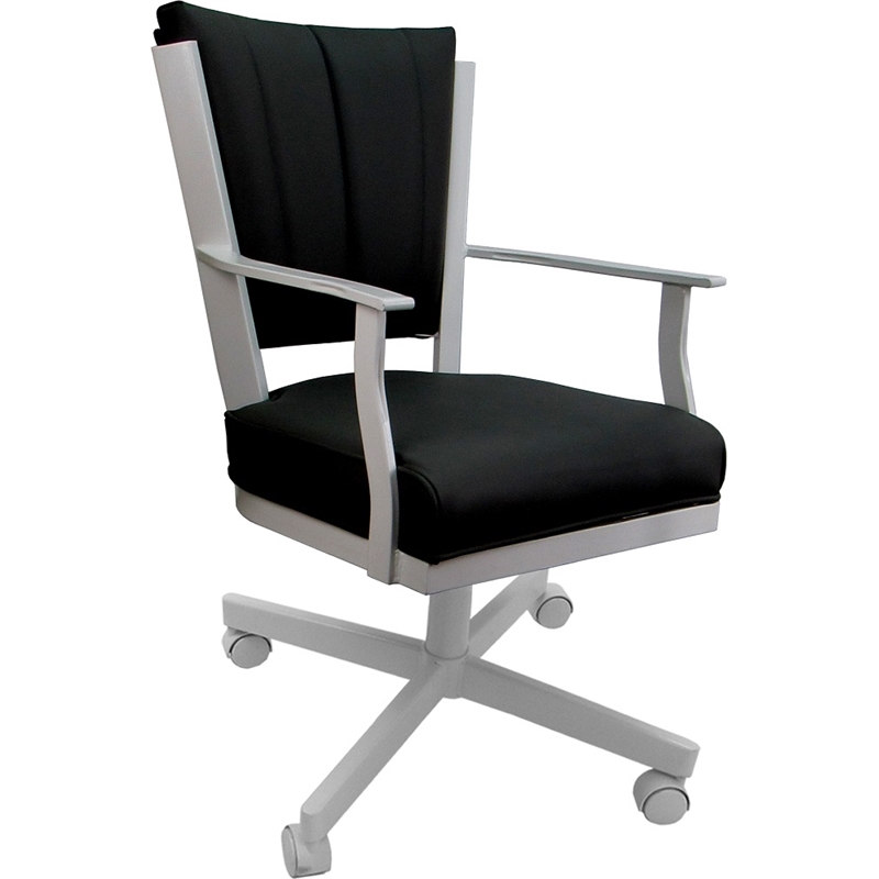 Pemberly Row Leather Dining Caster Chair Swivel Tilt in Black on White Frame