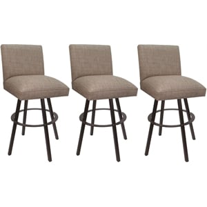 Pemberly Row Set of 3 Swivel Metal Bar Stools 30&quot in Beige Fabric on Brown Frame