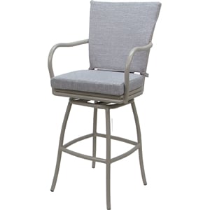 Pemberly Row Swivel Bar Stool 30&quot Seat with Arms in Cream Fabric on Beige Frame