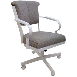 Pemberly Row Swivel Dining Caster Chair in Portwood Ash Fabric & White Metal