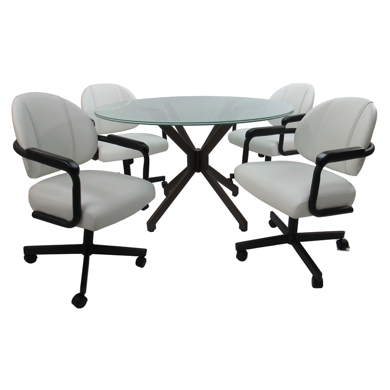 Pemberly Row Dinette Swivel Caster Chairs in Crackle Glass - White Vinyl & Black