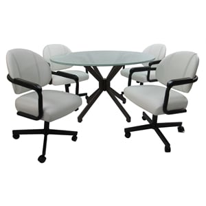 Pemberly Row Dinette Swivel Caster Chairs in Crackle Glass - White Vinyl & Black