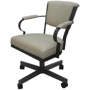 Pemberly Row Swivel Tilt Metal Caster Chair in Beige Vinyl with Gray Frame