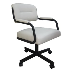 Pemberly Row Swivel Caster Dining Chair in Ocean Beige Vinyl with Brown Frame