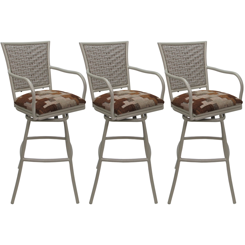 Pemberly Row Set of 3 Extra Tall Stools Arms in Terracotta Fabric & Beige