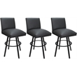 Pemberly Row Set of 3 Extra Tall Swivel Metal Stools in Gray Vinyl & Gray
