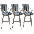 Pemberly Row Set of 3 Counter Stools Padded Back Arms in Driftwood Blue & Beige