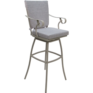Pemberly Row Metal Extra Tall 34&quot Stool with Arms in Cream Fabric & Beige