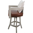 Pemberly Row Swivel Bar Stool in Brown Vinyl with Beige Frame and Cream Pillow