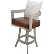 Pemberly Row Swivel Bar Stool in Brown Vinyl with Beige Frame and Cream Pillow