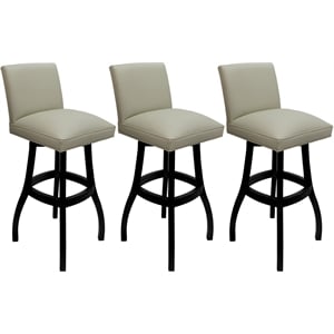Pemberly Row Set of 3 Swivel Wood Bar Stools in Beige Vinyl with Black Frame