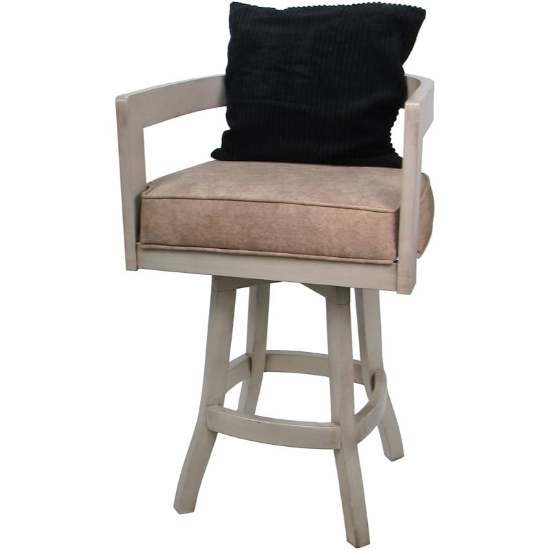Pemberly Row Swivel Wood Extra Tall Stool in Tan Vinyl & Beige with Black Pillow