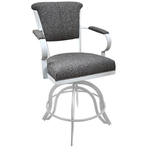 Pemberly Row Swivel Tilt Counter Stool 24&quot Seat in Gray Fabric with White Frame