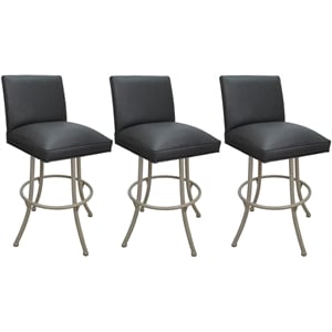 Pemberly Row Set of 3 Swivel Metal Bar Stools in Gray Vinyl with Beige Frame