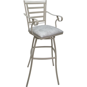 Pemberly Row Aluminum Bar Stool 30&quot Seat with Arms in UH Wh Stone Vinyl & Beige